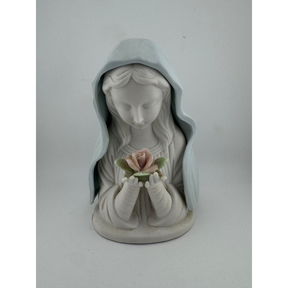 Virgin Mary Figurine Light-up NEEDS BULB‎ Porcelain Rose Bust Religious
